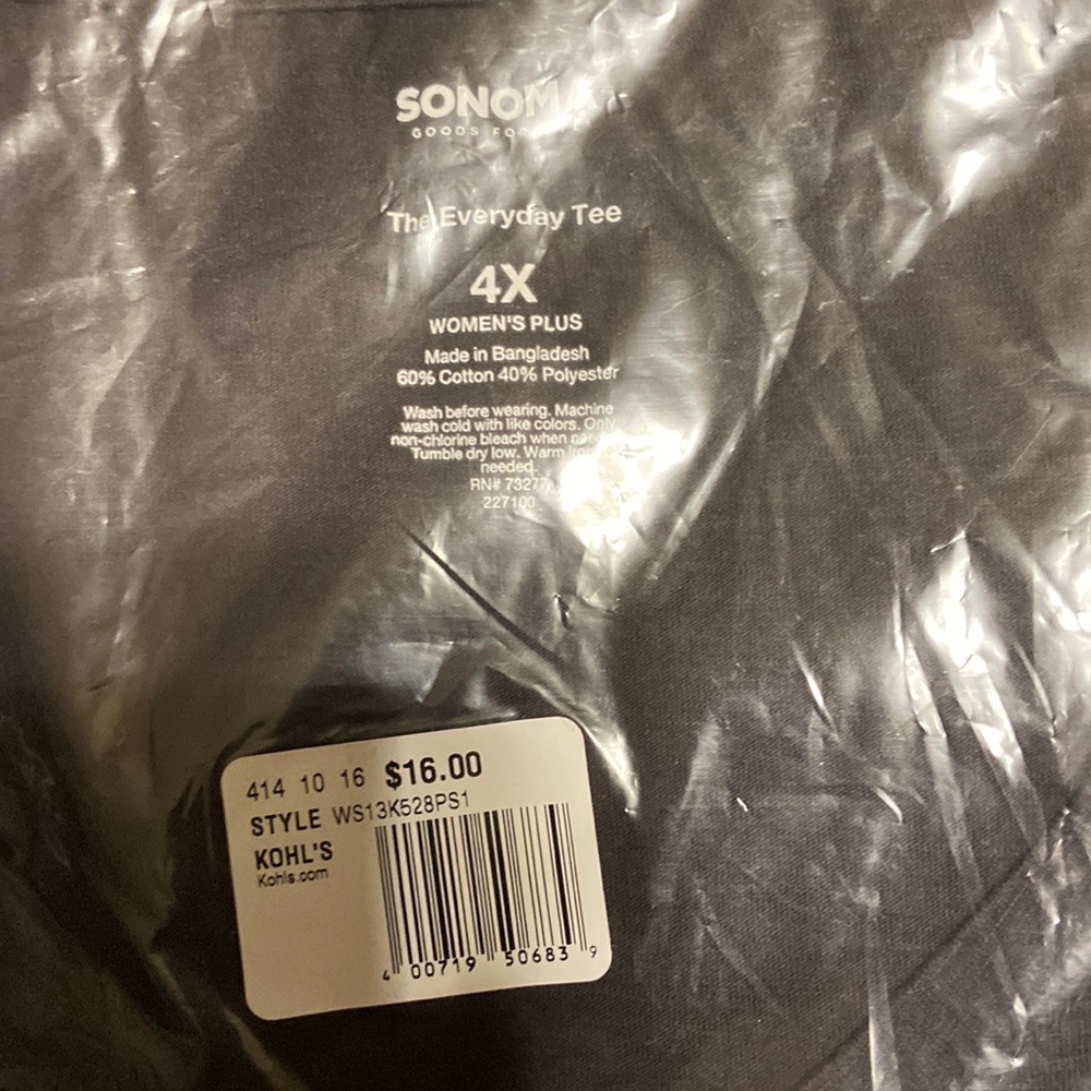 Sonoma The Everyday Tee, short sleeve, black, 4x, cotton/polyester, tags, new